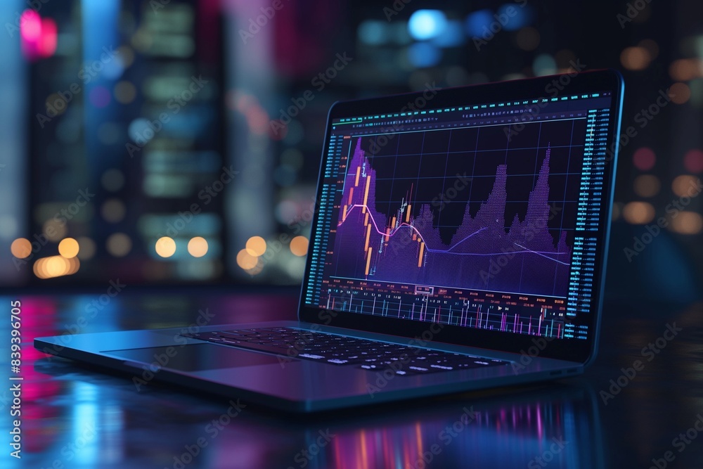 laptop with digital chart data by generative ai laptop with digital chart data by generative ai