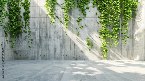 a green wall showcasing a hexagon-shaped wood pattern, juxtaposed against a minimalist concrete floor background, offering a versatile mock-up for home, office, or public place decoration.