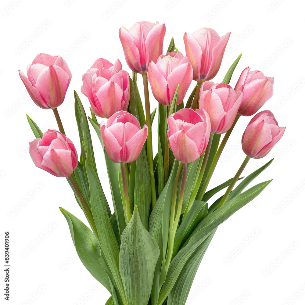 Obraz premium a bouquet of tulips on a white background, perfect for creating a transparent image
