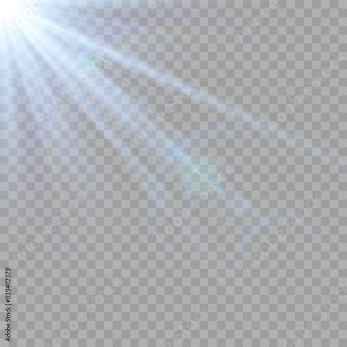 The background is a beam of light or sunbeam vector. It features an abstract golden light that sparkles and flashes like a spotlight, with golden sunlight glitter on a transparent background.