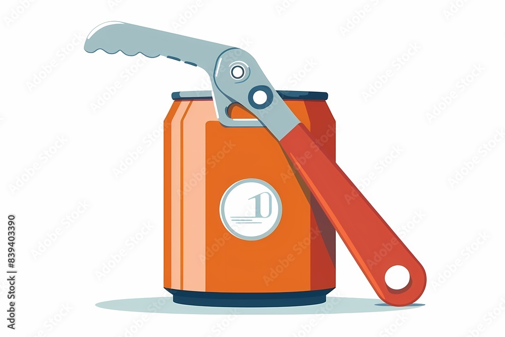 Modern 64-Bit Can Opener Vector Illustration in Flat Design on White Background Modern 64-Bit Can Opener Vector Illustration in Flat Design on White Background