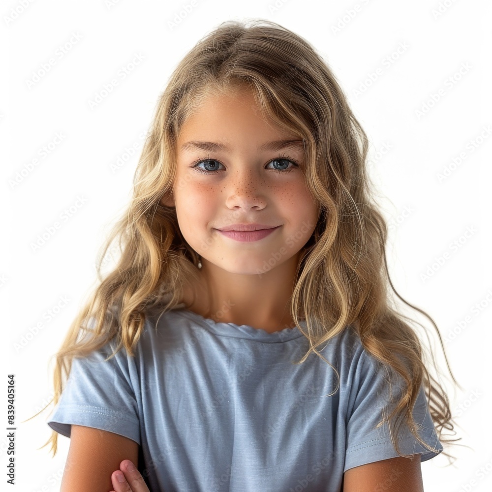 Portrait of Preteen Girl Isolated on White Background - Expressive Young Model in Studio Environment Portrait of Preteen Girl Isolated on White Background - Expressive Young Model in Studio Environment
