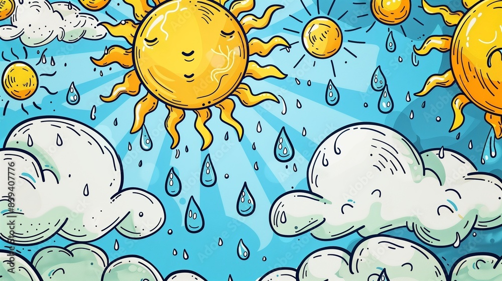 Colorful Weather Doodle Icons in Yellow and Blue Colorful Weather Doodle Icons in Yellow and Blue