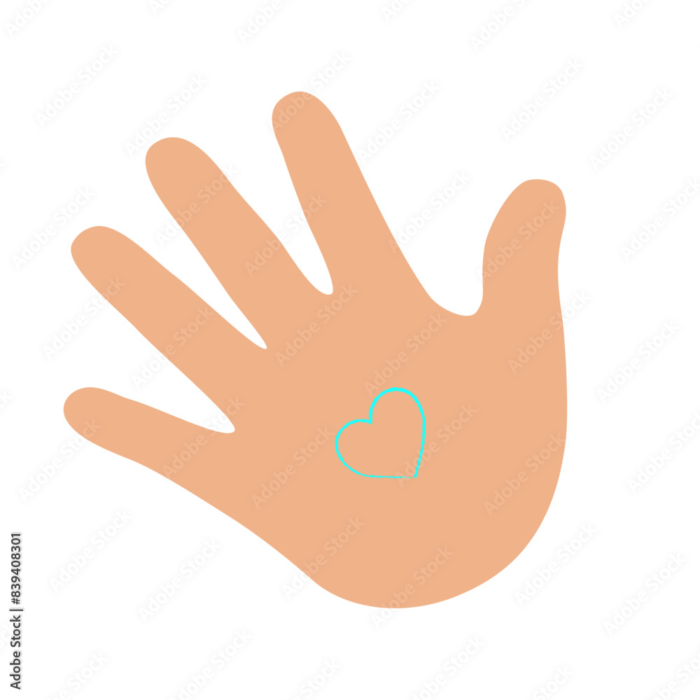 Human hand with green heart vector isolated on white background. Baby hand. Human hand with green heart vector isolated on white background. Baby hand.