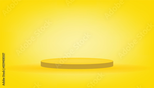Yellow circular awarded winner podium for luxury product. blank round showcase display advertisement. display on yellow gradient lighting background