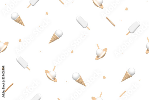 Seamless pattern on the theme of ice cream. Assorted ice cream.