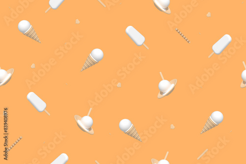 Seamless pattern on the theme of ice cream. Assorted ice cream.