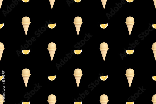 Seamless pattern on the theme of ice cream. Orange flavored ice cream.