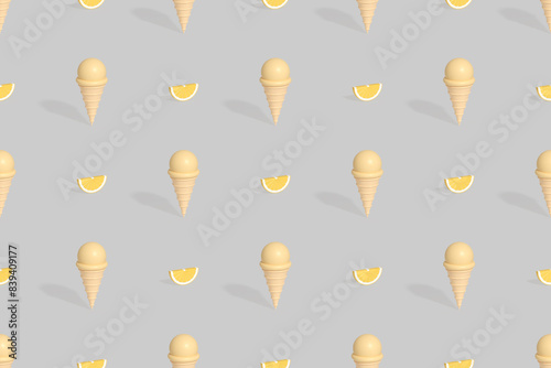 Seamless pattern on the theme of ice cream. Orange flavored ice cream.