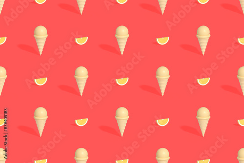 Seamless pattern on the theme of ice cream. Orange flavored ice cream.