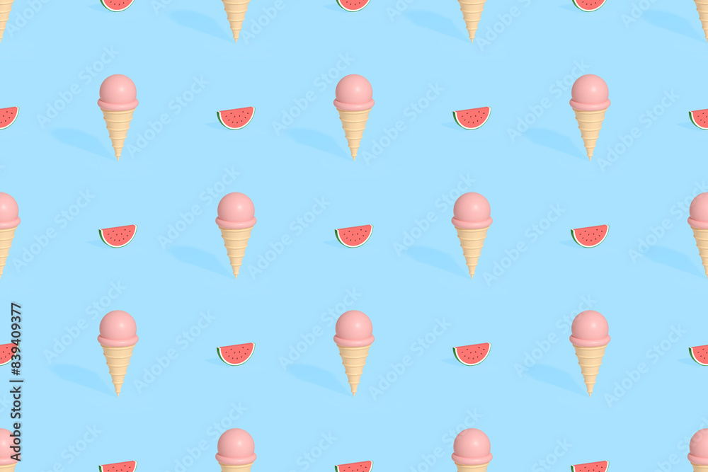 Seamless pattern on the theme of ice cream. Ice cream with watermelon. Seamless pattern on the theme of ice cream. Ice cream with watermelon.