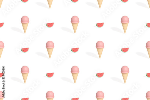 Seamless pattern on the theme of ice cream. Ice cream with watermelon.