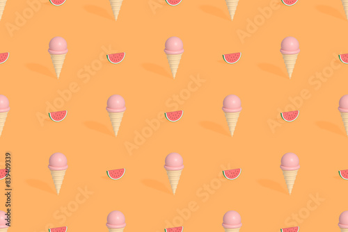 Seamless pattern on the theme of ice cream. Ice cream with watermelon.