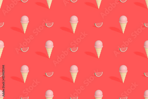 Seamless pattern on the theme of ice cream. Ice cream with watermelon.
