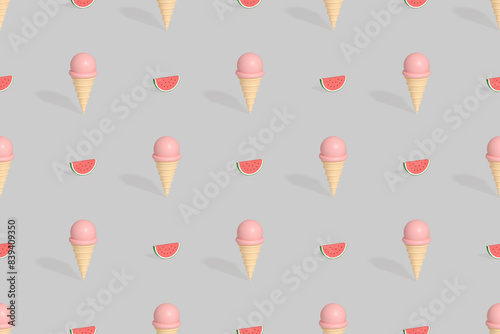 Seamless pattern on the theme of ice cream. Ice cream with watermelon.