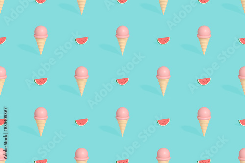 Seamless pattern on the theme of ice cream. Ice cream with watermelon.
