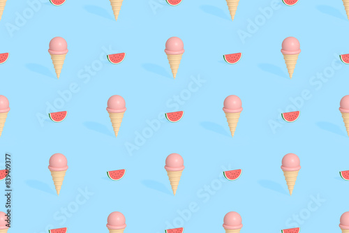 Seamless pattern on the theme of ice cream. Ice cream with watermelon.