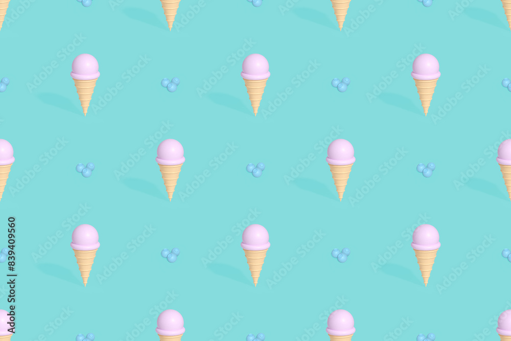 Seamless pattern on the theme of ice cream. Ice cream with blueberries. Seamless pattern on the theme of ice cream. Ice cream with blueberries.