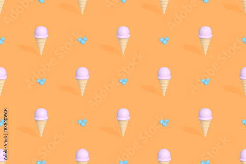 Seamless pattern on the theme of ice cream. Ice cream with blueberries.