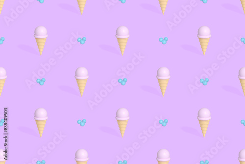 Seamless pattern on the theme of ice cream. Ice cream with blueberries.
