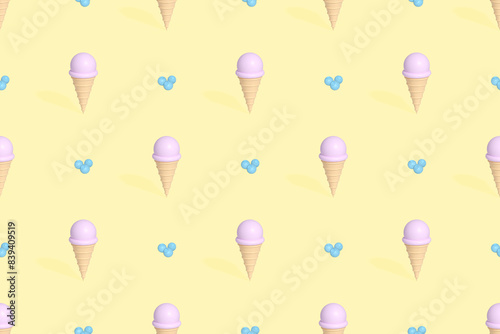 Seamless pattern on the theme of ice cream. Ice cream with blueberries.