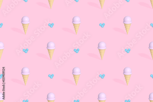 Seamless pattern on the theme of ice cream. Ice cream with blueberries.