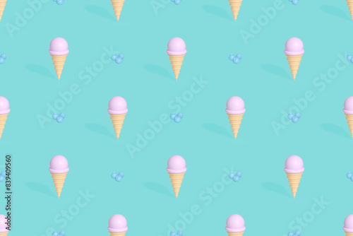 Seamless pattern on the theme of ice cream. Ice cream with blueberries.