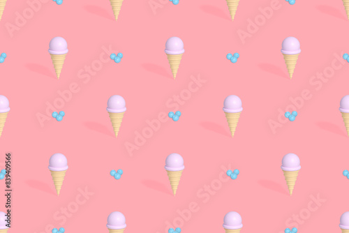 Seamless pattern on the theme of ice cream. Ice cream with blueberries.
