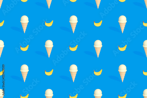 Seamless pattern on the theme of ice cream. Ice cream with banana.