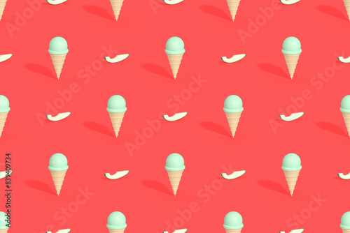 Seamless pattern on the theme of ice cream. Avocado ice cream.