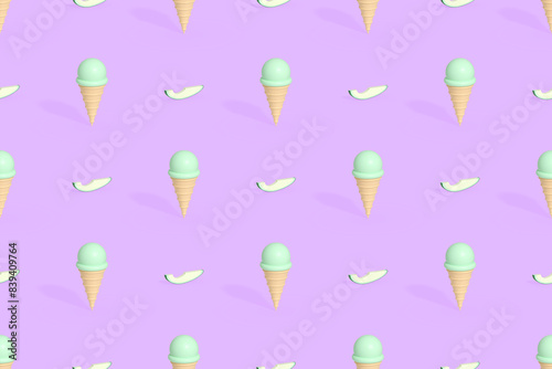 Seamless pattern on the theme of ice cream. Avocado ice cream.