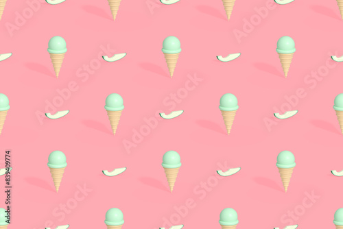 Seamless pattern on the theme of ice cream. Avocado ice cream.