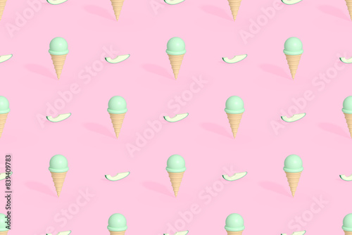 Seamless pattern on the theme of ice cream. Avocado ice cream.