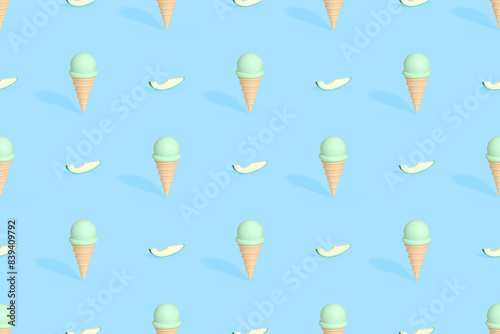 Seamless pattern on the theme of ice cream. Avocado ice cream.