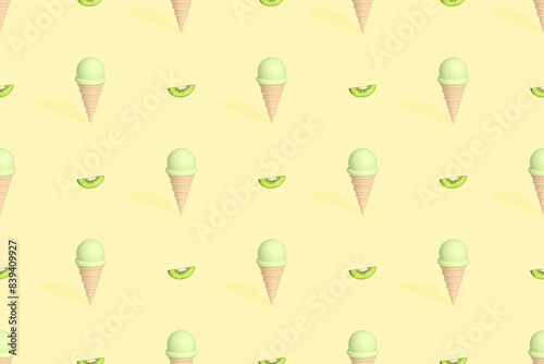 Seamless pattern on the theme of ice cream. Ice cream with kiwi.