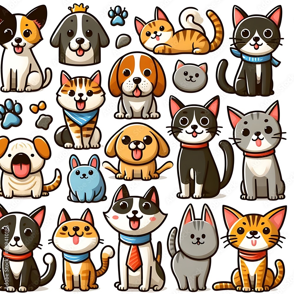 A group of cartoon cat design graphics and dog design graphics unique. A group of cartoon cat design graphics and dog design graphics unique.