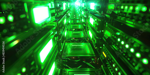 The Labyrinth of Lightspeed: A cluster of flashing modems, blinking bright neon lights. (Neon Green)