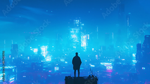illustration of a man looking at a futuristic city