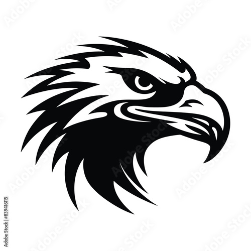black pu eagle head mascot on a white background.