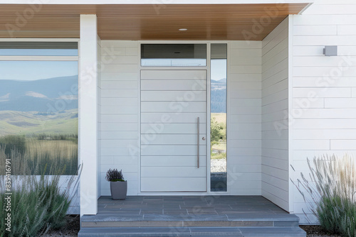 Modern White Front Door With Right Sidelight photo