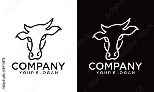cow logo design, cow head, cow face, line art, monoline