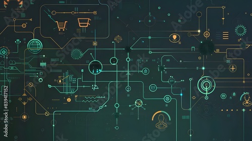  a complex system represented in a schematic diagram, showcasing the relationships between components through simplified symbols for easy understanding