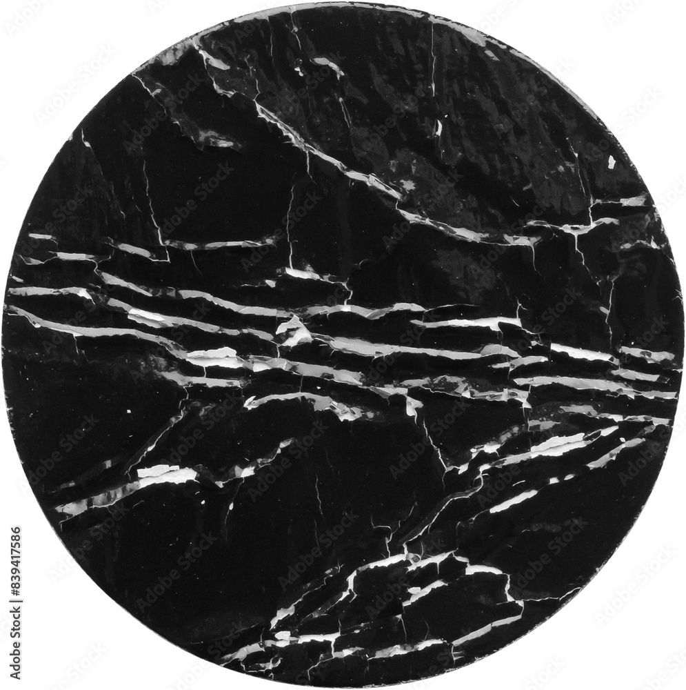 Fototapeta premium Black old scratched round paper sticker isolated on white background