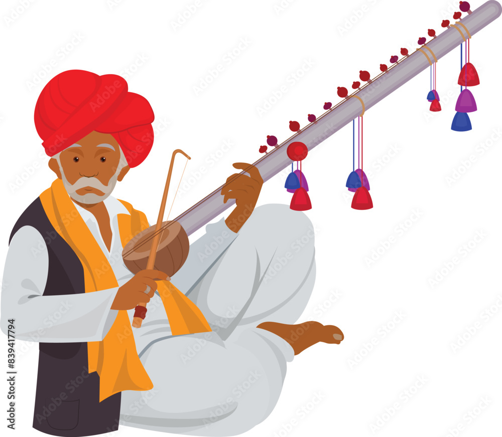 Indian folk musician, Vector design of artist playing folk music