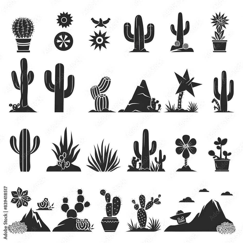 Fototapeta premium set of cactus icons AI generative