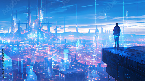 illustration of a man looking at a futuristic city