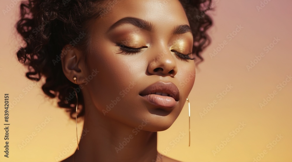 Obraz premium Black woman model wearing trendy clothes and makeup, model in trendy dress, photoshoot