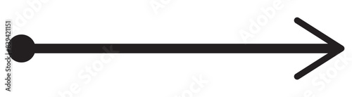 Straight line with point on start and arrow on finish. Symbol of direction, aim, target, path, easy challenge, fast way, ideal plan isolated on white background. Vector graphic illustration