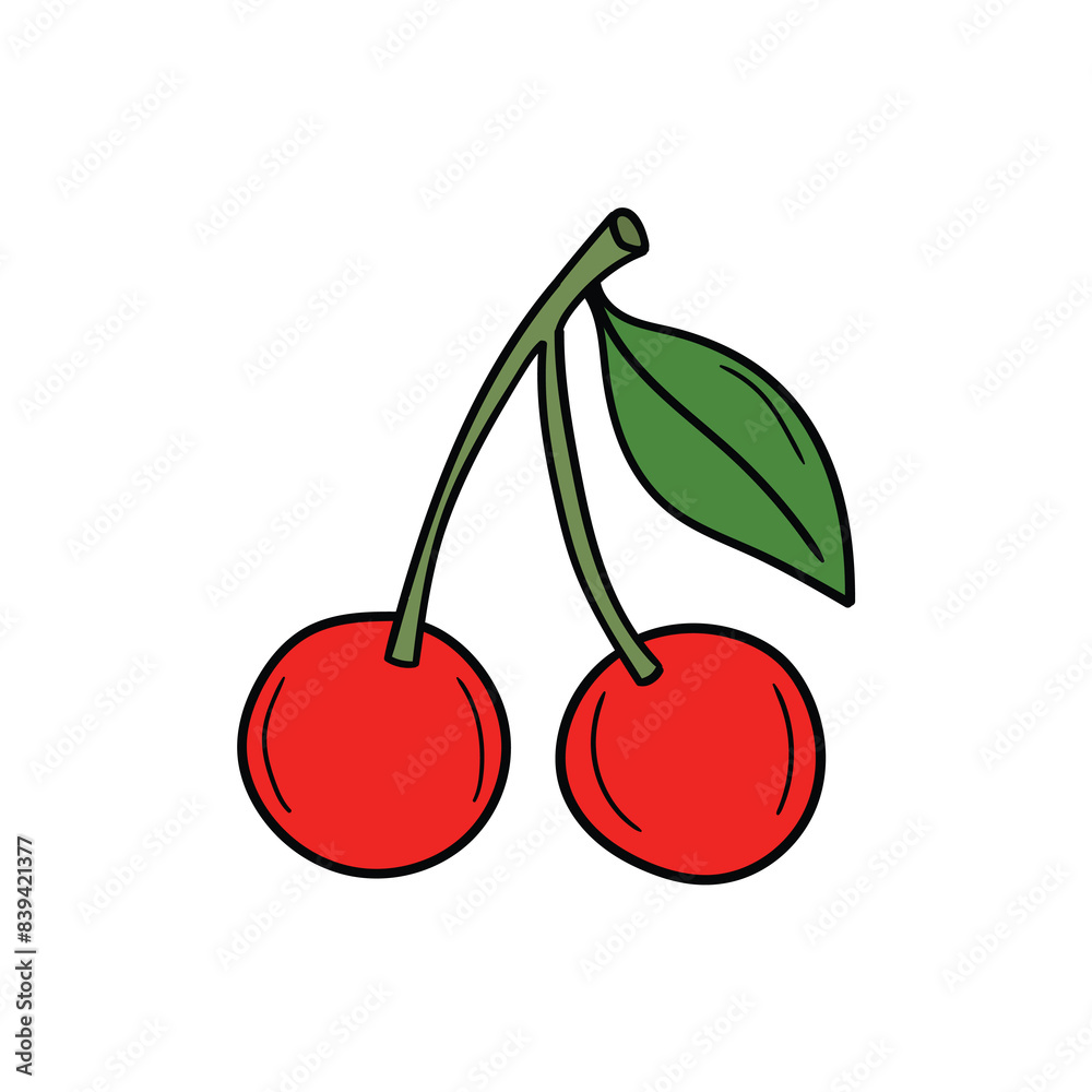 Hand drawn doodle cherry with leaf on white background. Hand drawn doodle cherry with leaf on white background.