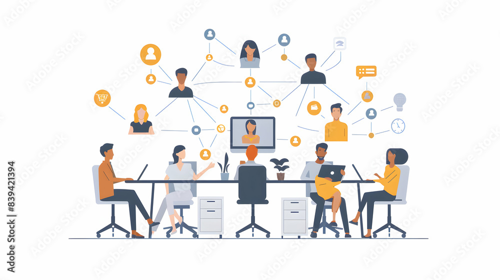 Minimalist 2D Vector Illustration: Virtual Team Collaborating on Digital Platform for Remote Work and Modern Business Stock Photo Concept Minimalist 2D Vector Illustration: Virtual Team Collaborating on Digital Platform for Remote Work and Modern Business Stock Photo Concept